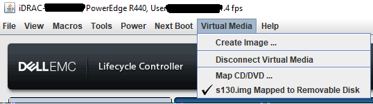 Bitová kopie by měla být dostupná jako virtuální úložné zařízení. Bitová kopie je přístupná z virtuální konzole řadiče iDRAC a umožňuje nahrát ovladače pole RAID pro nasazení operačního systému pomocí softwarového pole RAID.
