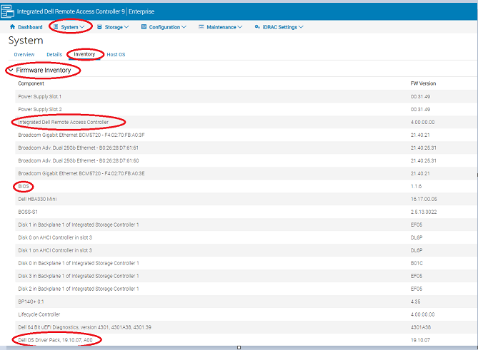Inventário do sistema iDRAC