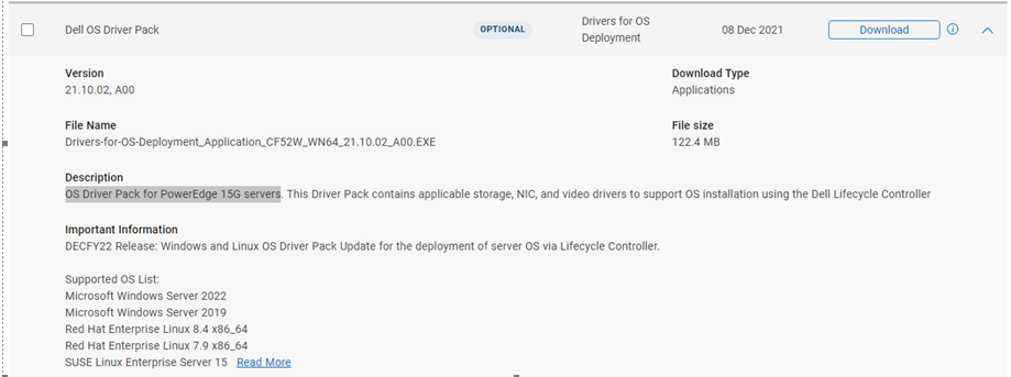 Pacote de drivers do sistema operacional iDRAC