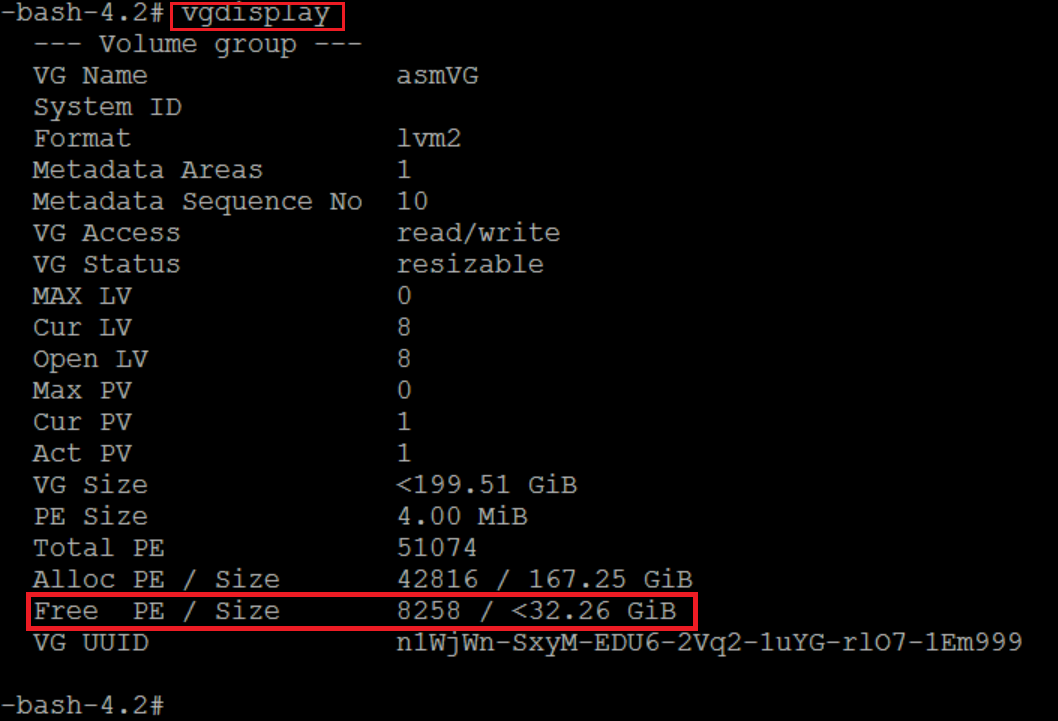 Rerun of vgdisplay Command Output