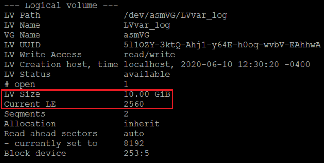 Rerun lvdisplay Command Output