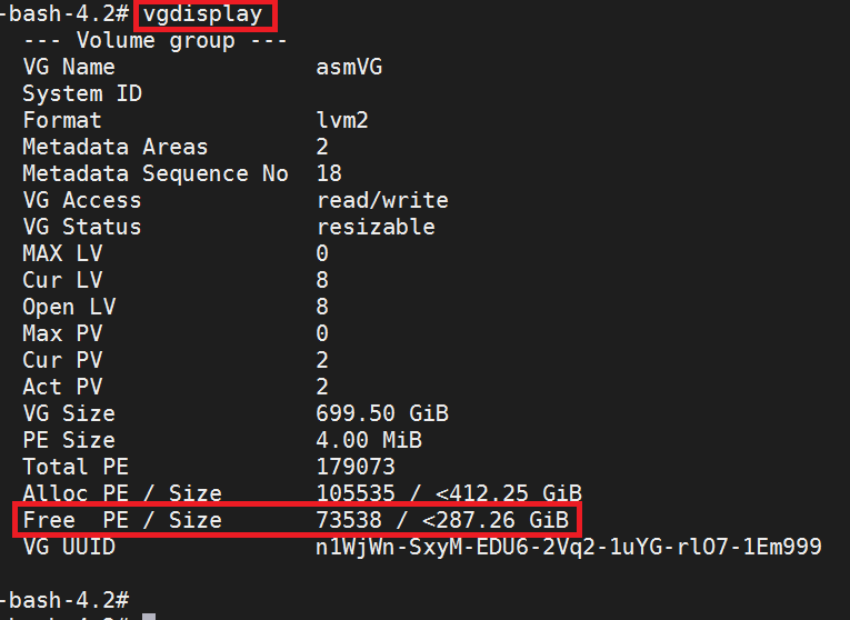 Second Rerun of vgdisplay Command Output