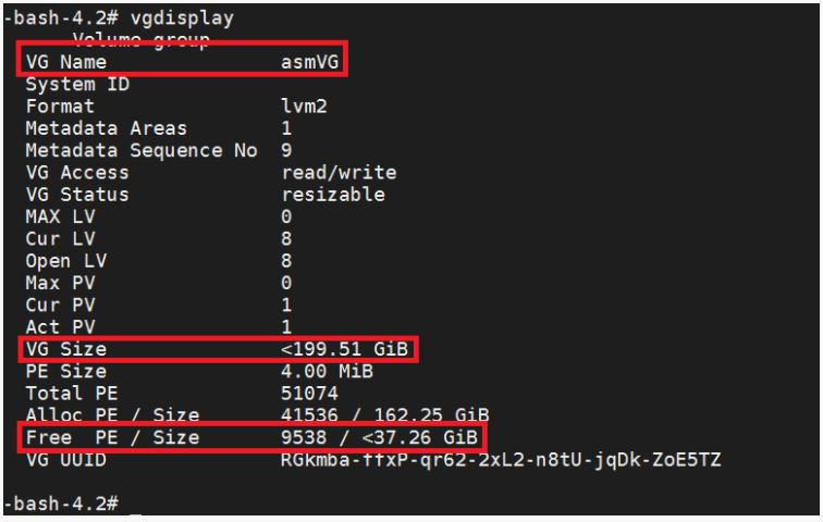vgdisplay Command Output of Volume Group Details