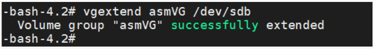 vgextend asmVG /dev/sdb Command Output