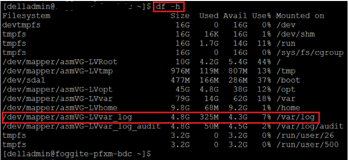 df -h&nbsp;Command Output