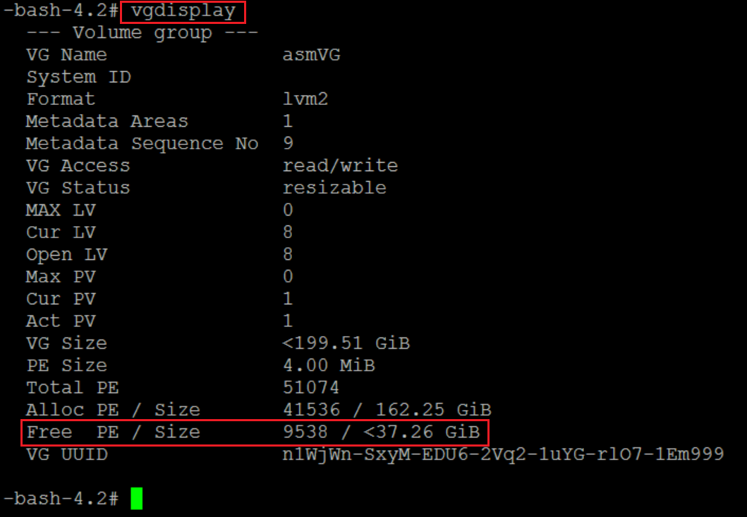 vgdisplay Command Output