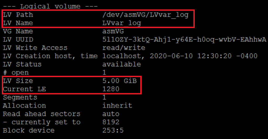 lvdisplay Command Output