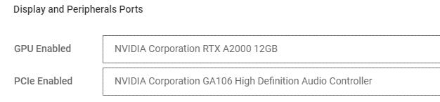 Viser både GPU- og PCie-enheter som sendes gjennom