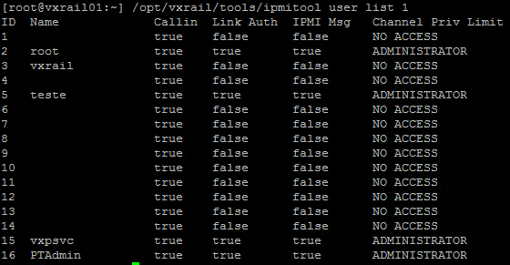 Picture of the command ipmitool user list 1