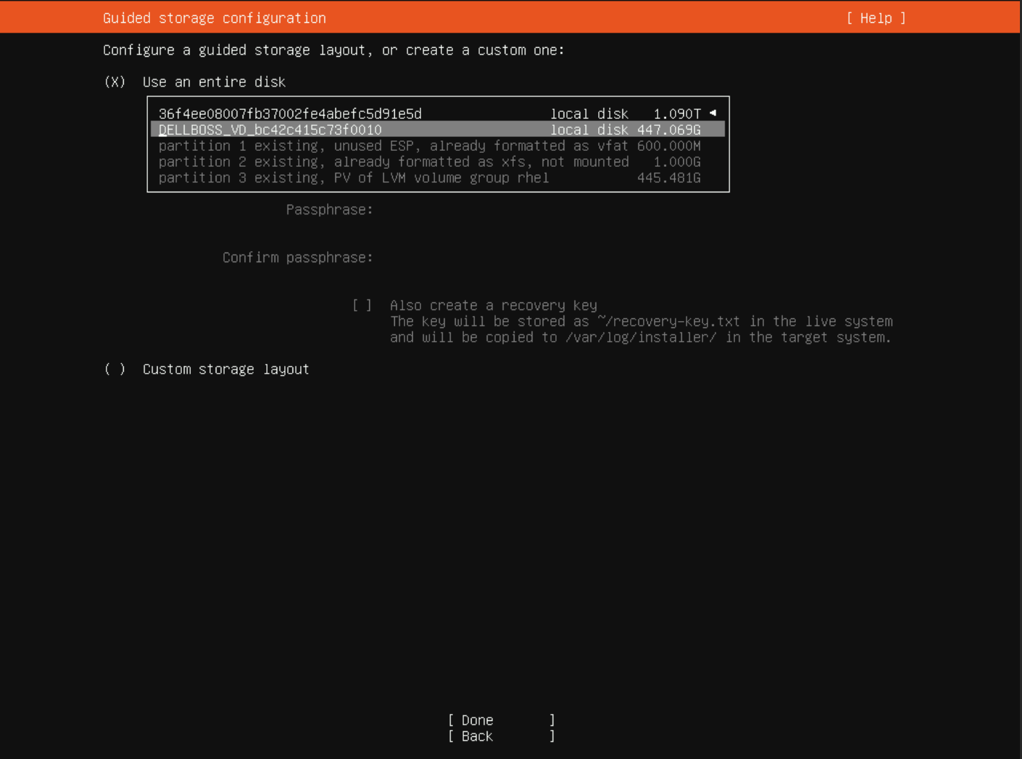 Selezione del disco su cui installare il sistema operativo.