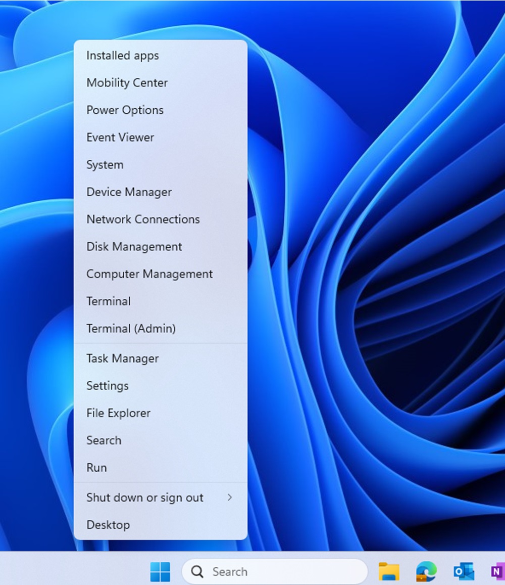 Win+X para o sistema