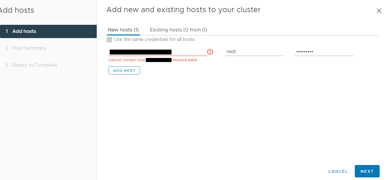 Screenshot of error in node add