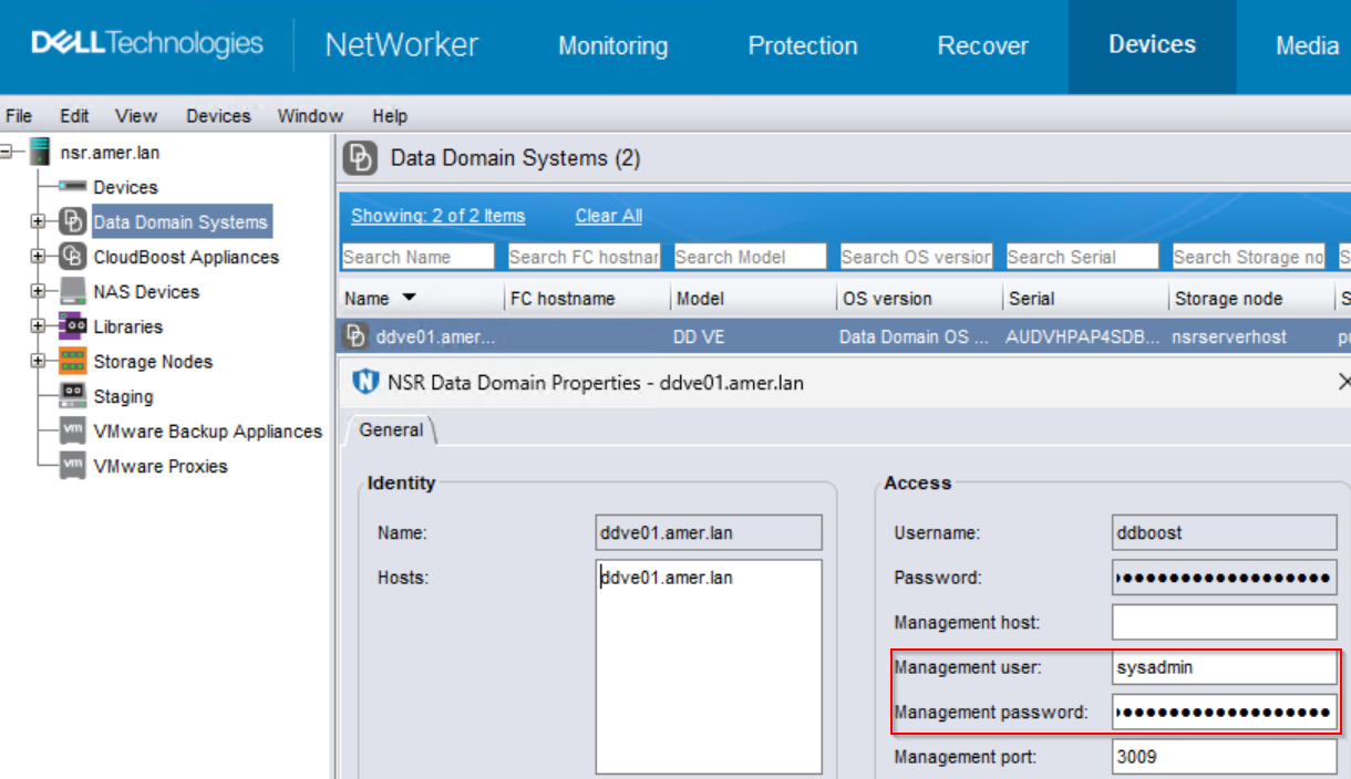 Utente di gestione di Data Domain