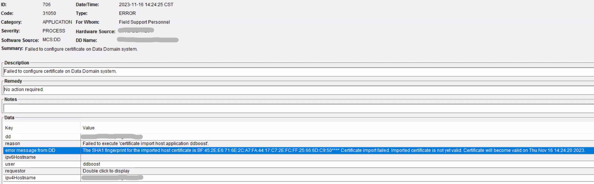 Message d’erreur de l’interface utilisateur