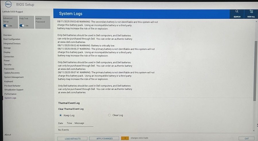 Varning visas i systemloggarna