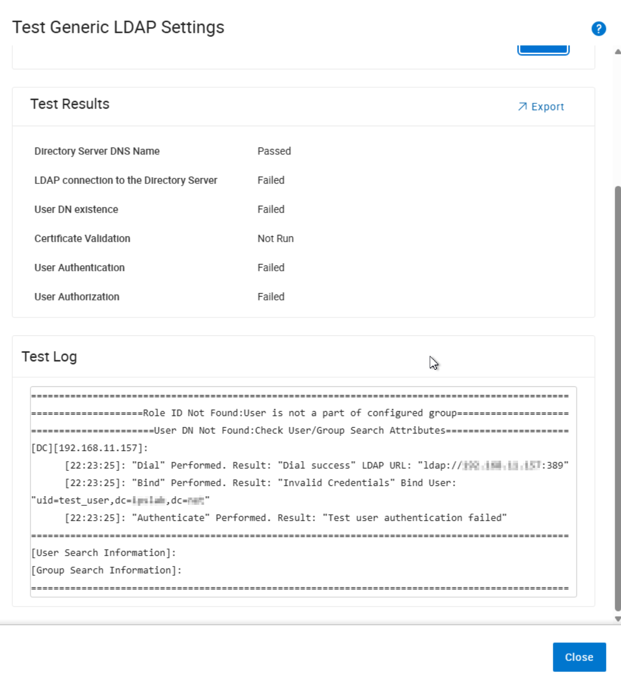 Test Generic Ldap Settings Bind Failure