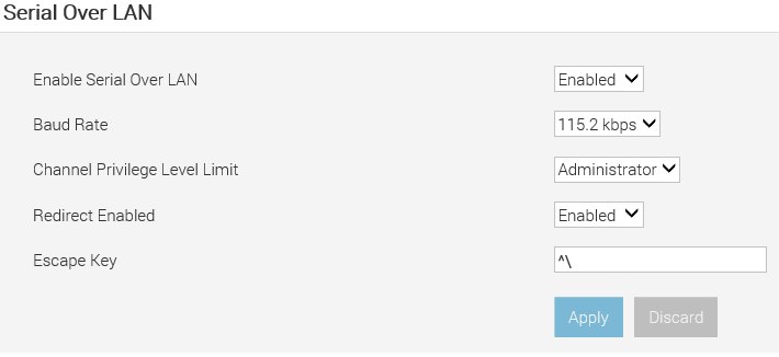 Serial Over LAN Settings example