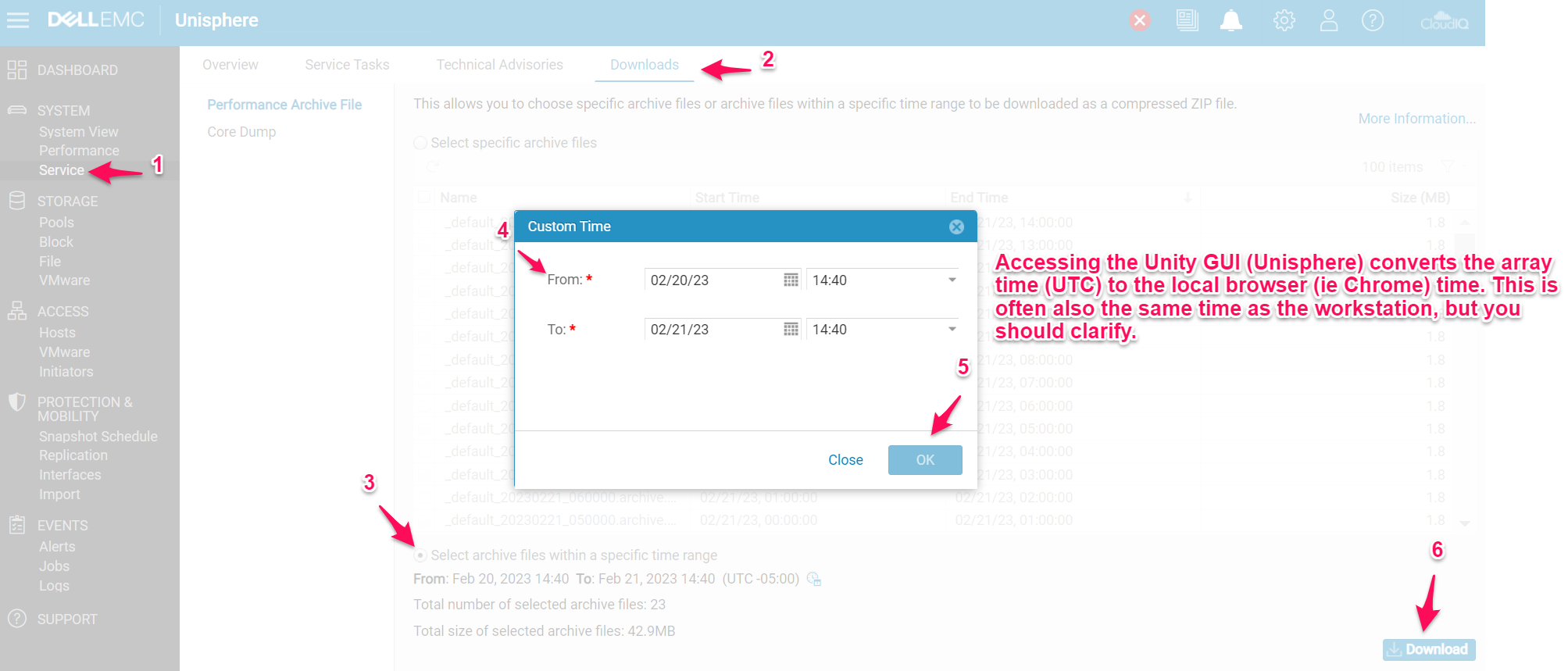 Zakres czasu Unisphere