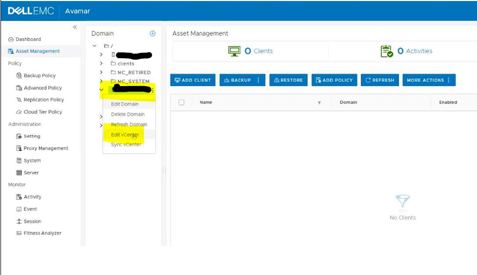 interfejs użytkownika Avamar