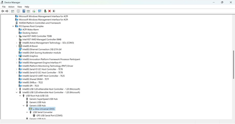 u-blox Universal GNSS device listed under the Sensors category