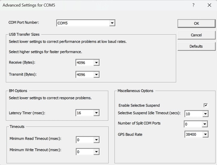 GPS přenosová rychlost 38400