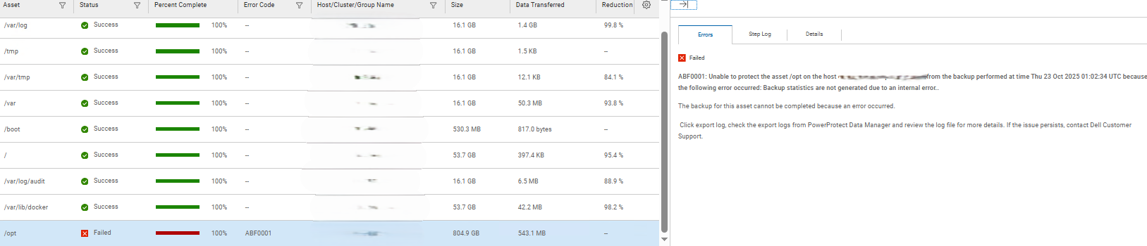 Screenshot of the ABF0001 error