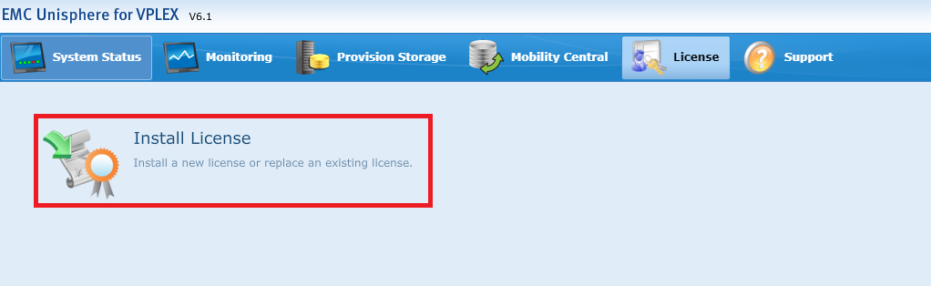 Menú License de la interfaz de usuario de VPLEX