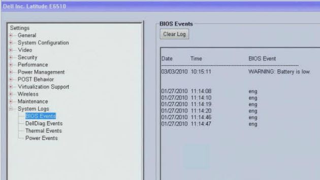 Latitude e-Series Era BIOS Events