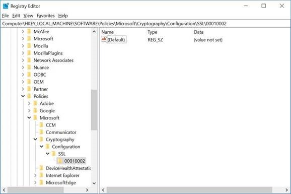 Tavallisissa asennuksissa palvelimen koventamistoiminnon rekisteriavainta ei ole: