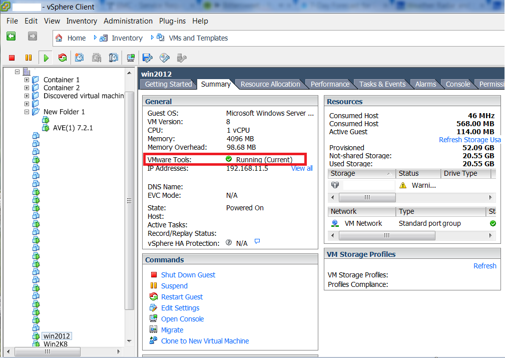 vSphere Client 的“摘要”选项卡