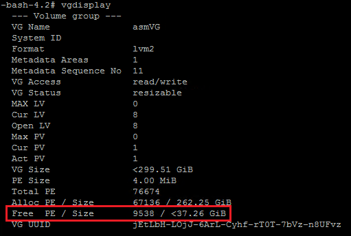 vgdisplay output post expansion