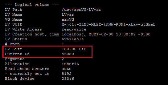 lvdisplay output post expansion
