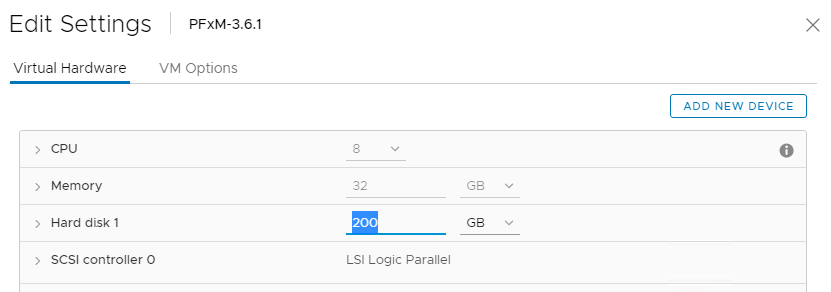 PFxM VM Disk Settings
