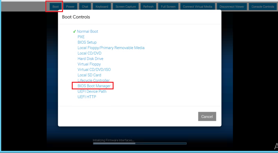 iDRAC system setup page boot manager