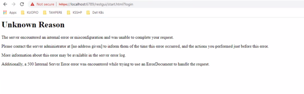 Screenshot of Error Message: The server encountered an internal error or misconfiguration and was unable to complete your request