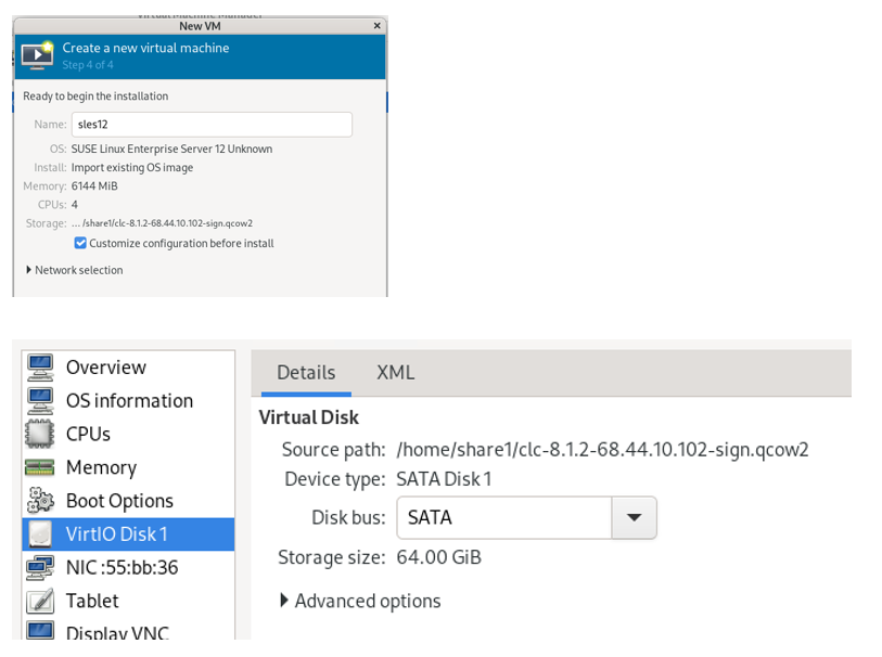 screenshot of KVM Settings when creating a new VM
