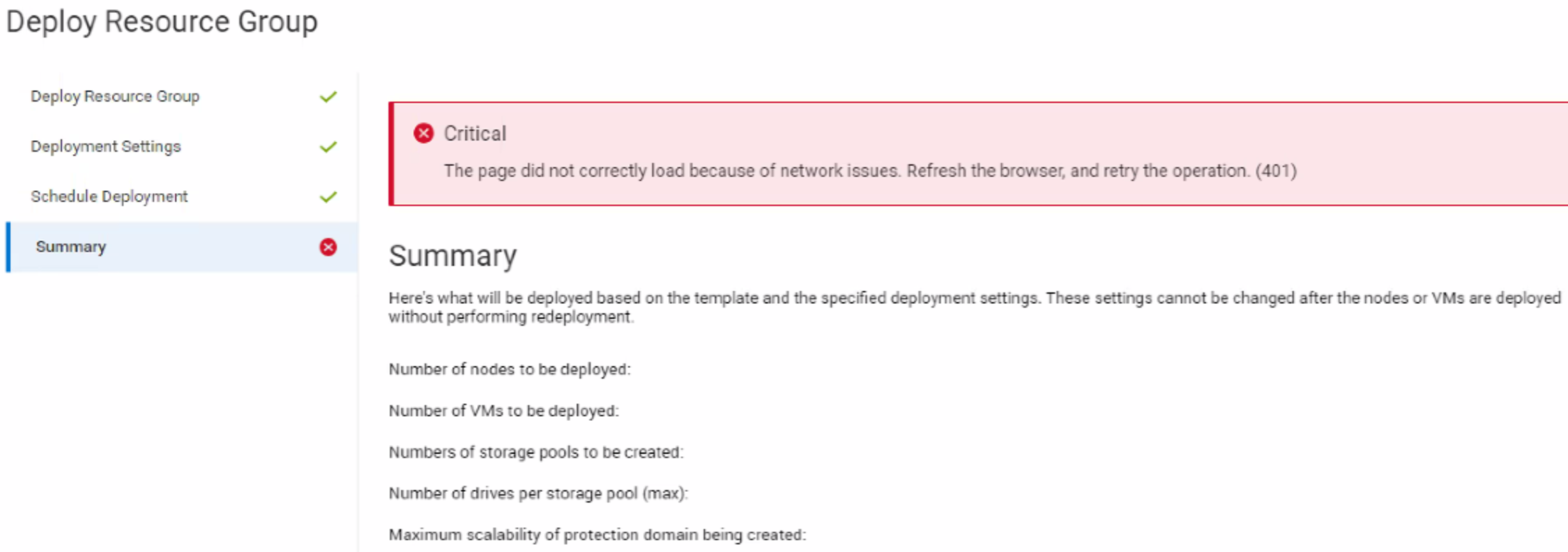 Deployment wizard shows 401 error: