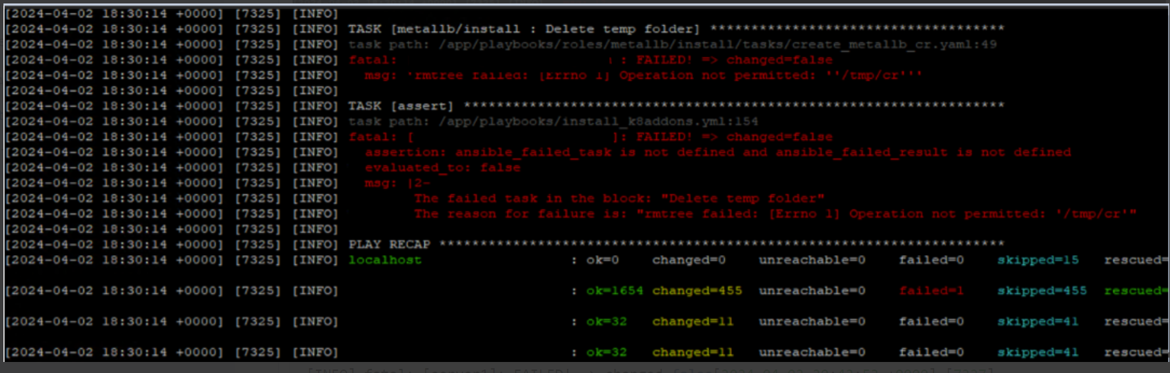 Screenshot from the bedrock logs showing the error