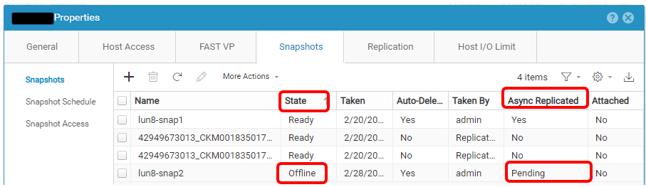 Istantanee dell'interfaccia utente che mostrano uno stato di istantanea offline e in sospeso