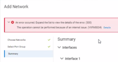 vxfm0004 error in the Add Network wizard