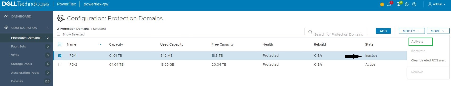 Interface de ativação do domínio de proteção 