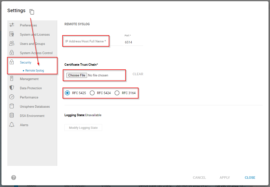 Add the&nbsp;IP Address / Host Full Name, Certificate Trust chain, and click Apply