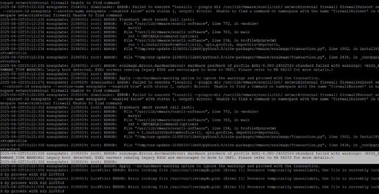 Error Message encountered while performing node upgrade in:&nbsp;/var/log/esxupdate.log