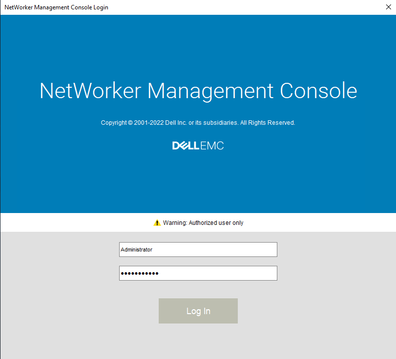 これは、NMCログイン ウィンドウの外観です(クリックすると、ログイン ボタンがグレー表示されます)