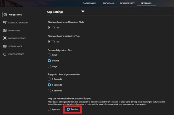 Captura de pantalla de configuración de la aplicación Rugged Control Center