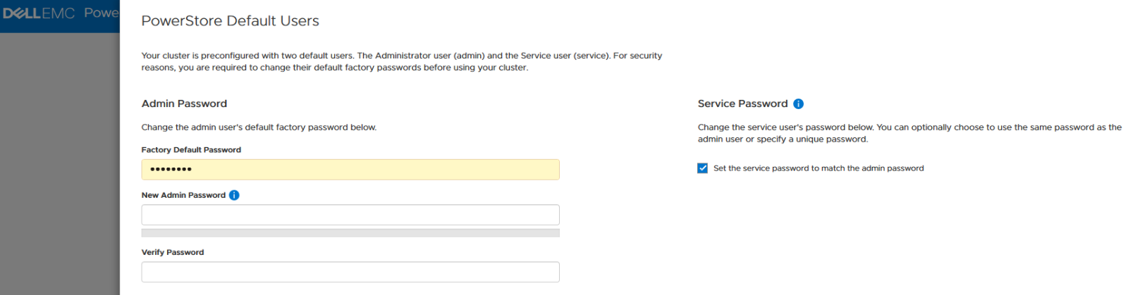 Powerstore manager default users screen