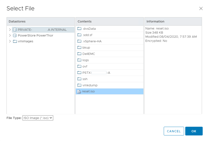 reset.iso file appears in the select file