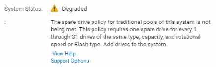 Hot Spare Policy Warning message