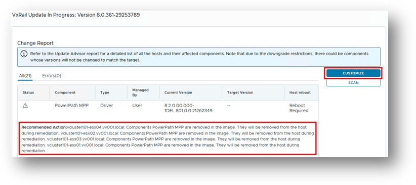 Component status in Change Report