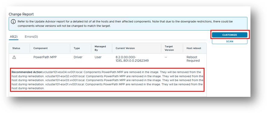 Customize after change report scan